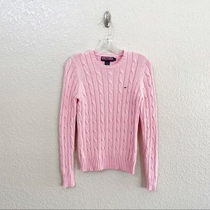 Vineyard Vines Women's Pink Cableknit Long Sleeve Neck Pullover Sweater Small